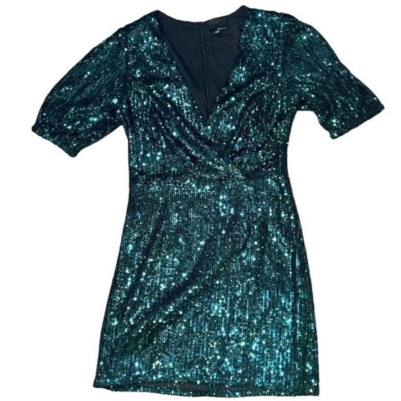 Anthropologie Greylin Surplice Emerald Sequin Dress - Picture 6 of 7